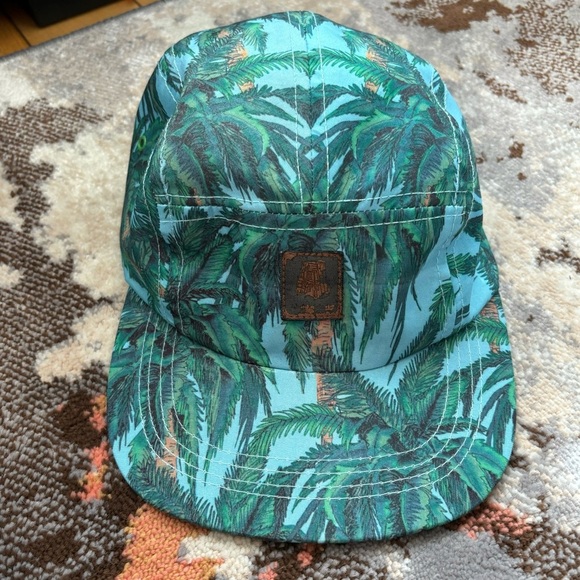 Anerkjendt Camper Hat Palm Trees Print Blue Green 5 Panel Cap Streetwear Beach - Picture 1 of 7